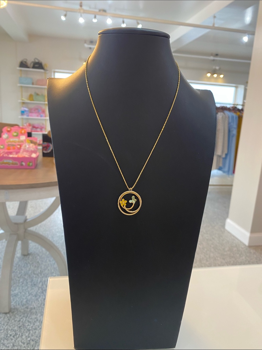 Gold Tone Floral Circle Pendant Necklace - Women Jewelry